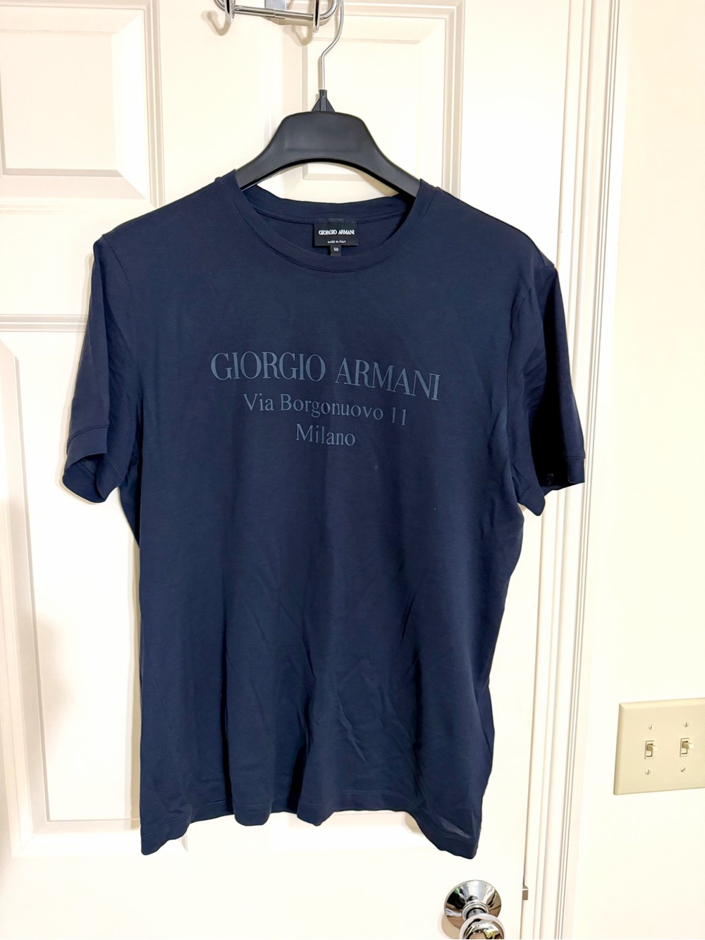 Vintage Giorgio Armani Via Borgonuovo 11 Milano Navy T-Shirt Men’s size 50